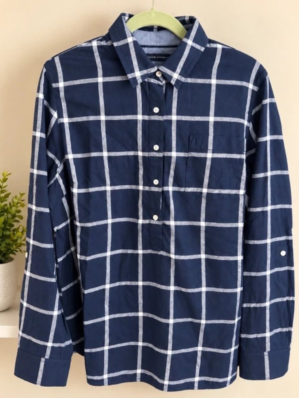 🔥Tommy Hilfiger Oversized Windowpane Plaid Top - Medium🔥